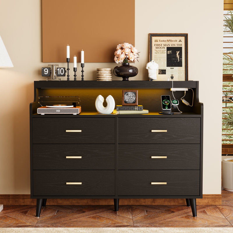 6 Drawer 120Cm W Double Dresser, Black