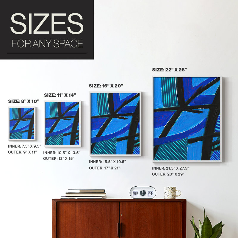 Impression sur toile «Invontract Blues II» - bois massif, Blanc, H 28 po x l 22 po