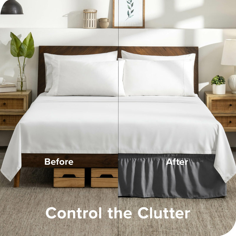 Taupe King Adjustable Ruffled Polyester Bed Skirt