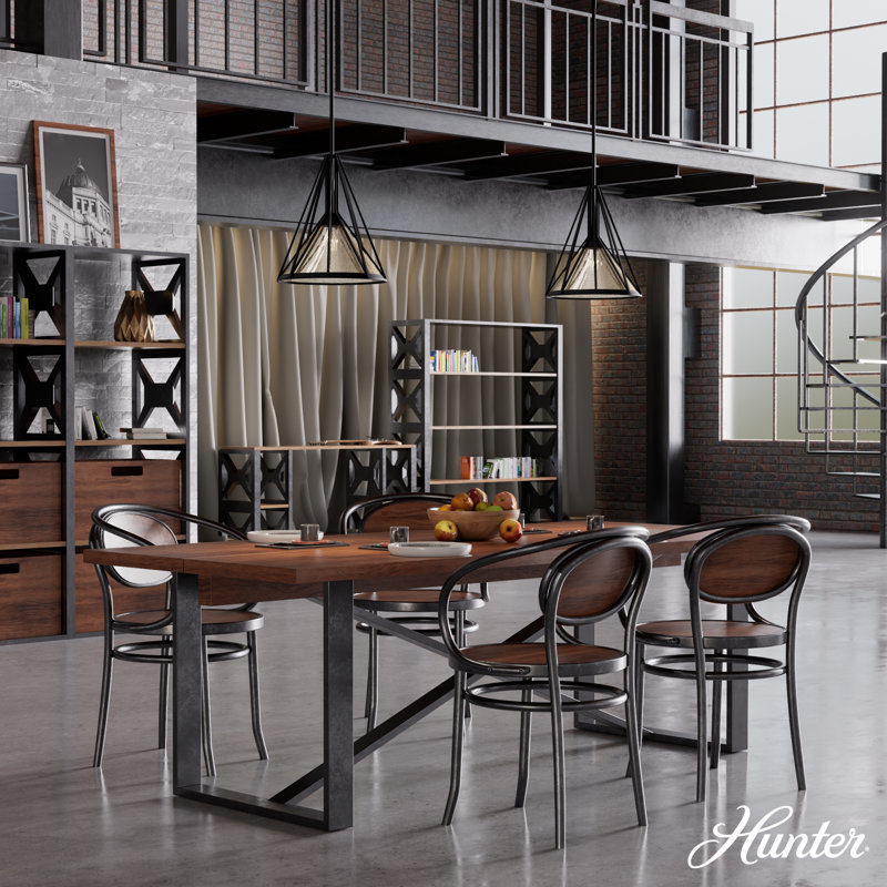 Medium Black Iron Geometric Pendant Light with Mercury Glass