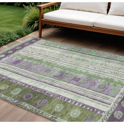 Tapis intérieur lavable rayé mauve et vert 8 pi x 10 pi