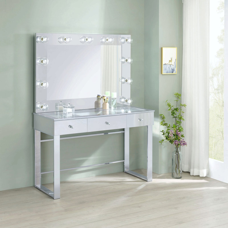 Coiffeuse chromée à 3 tiroirs avec miroir