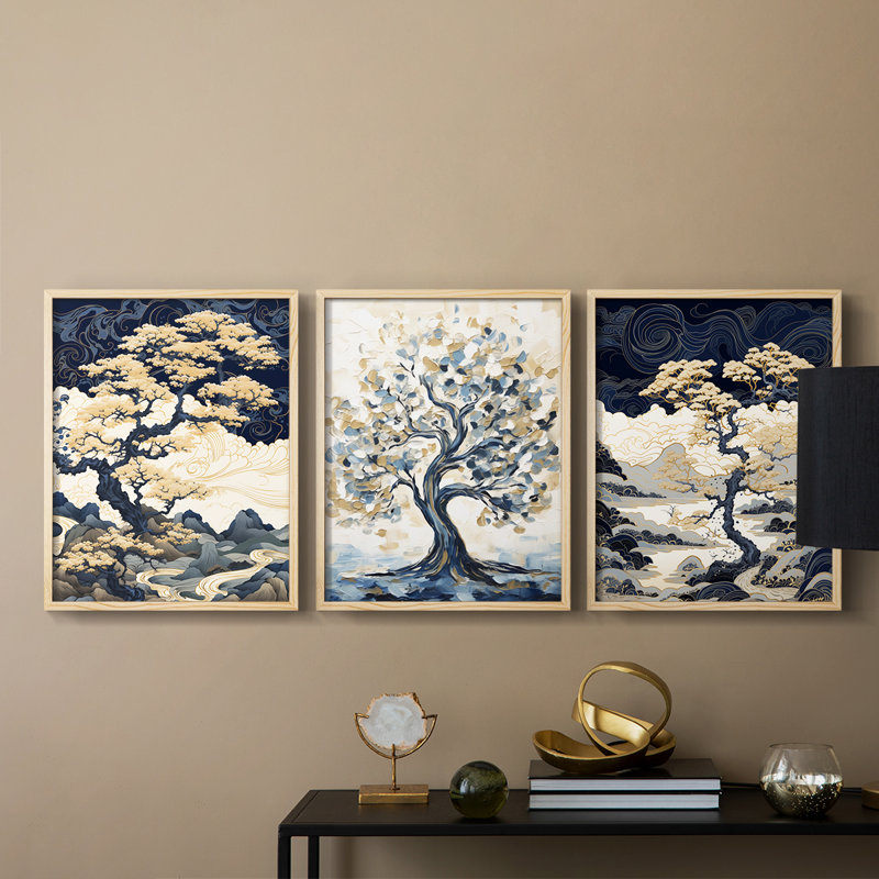 Lanscape Study Series XLIV -Set de 3 estampes numériques giclées -Prêt à accrocher, H 10 po x l 8 po, Encadré naturel