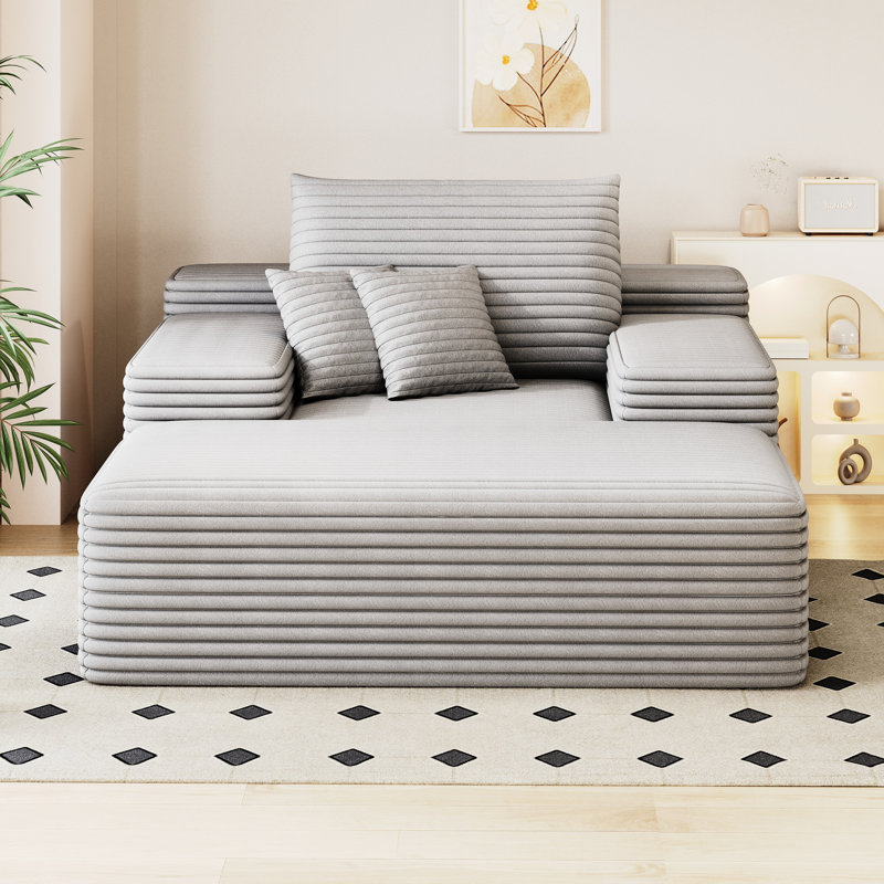 Méridienne de 68 po x 51 po de style nuage d'intérieur, canapé-lit surdimensionné gris, velours côtelé, coussin en mousse haute densité, chaise longue sans assemblage, éponge,
