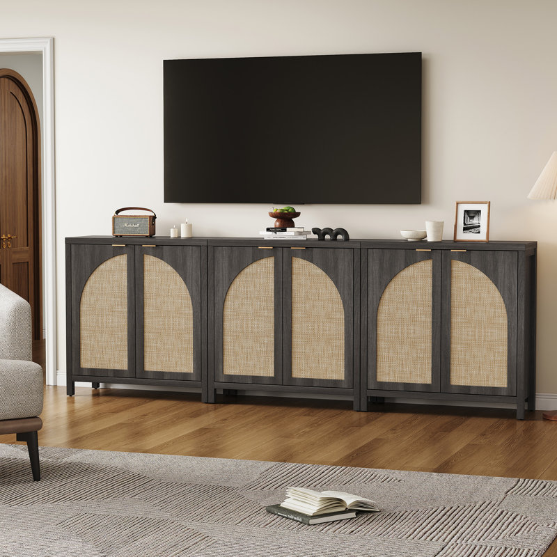 Boho - Rattan Sideboard With Adjustable Shelves, Dark Gray