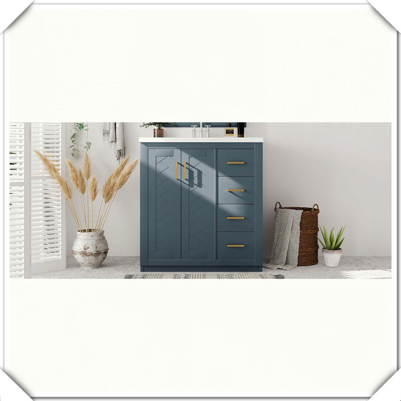 Meuble-lavabo autoportant en bois massif avec tiroirs en céramique, Bleu