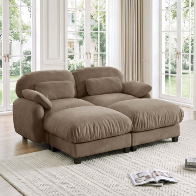 Canapé modulable 2 places en chenille avec pouf amovible