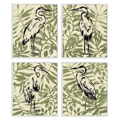  «Tropical Herons with Leaves», ensemble de 4 giclées par June Erica Vess