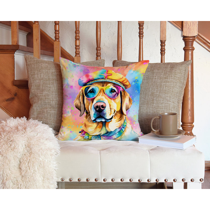 Yellow Labrador Hippie Dawg Fabric Decorative Pillow
