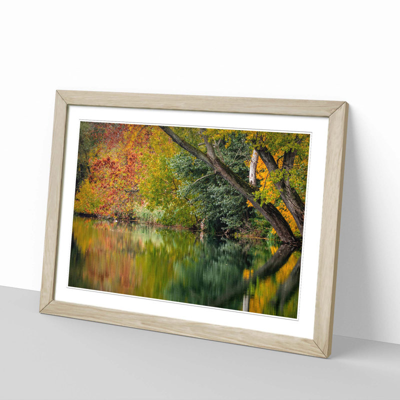 Landscape Autumn Forest Lake Reflection Framed Photographic - Framed Print, Oak