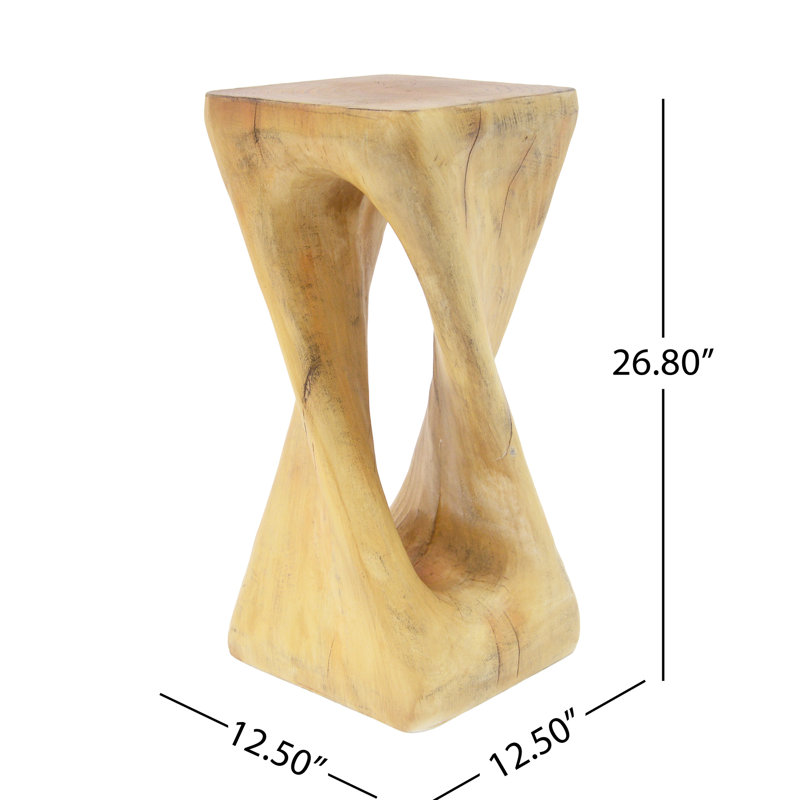 Table d'appoint Twist Shape, décoration décorative pour l'intérieur et l'extérieur, béton léger, texture semblable au bois, couleur naturelle, patio, balcon, côté piscine, sans assemblage, hauteur de 26,8 po, dimensions de 12,5 po