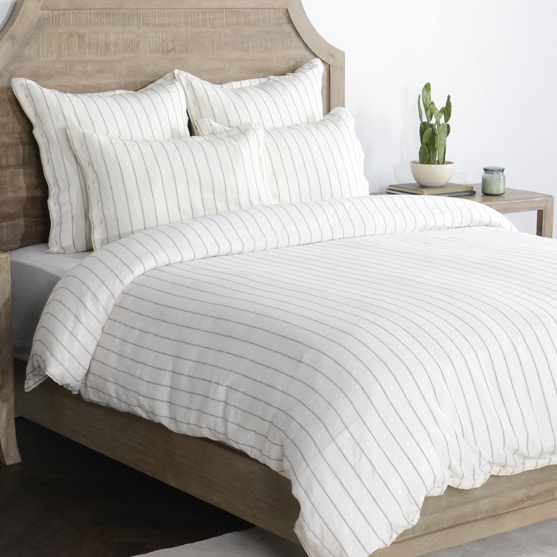 Eberly Striped Linen Duvet Cover, King Duvet Cover, Ivory