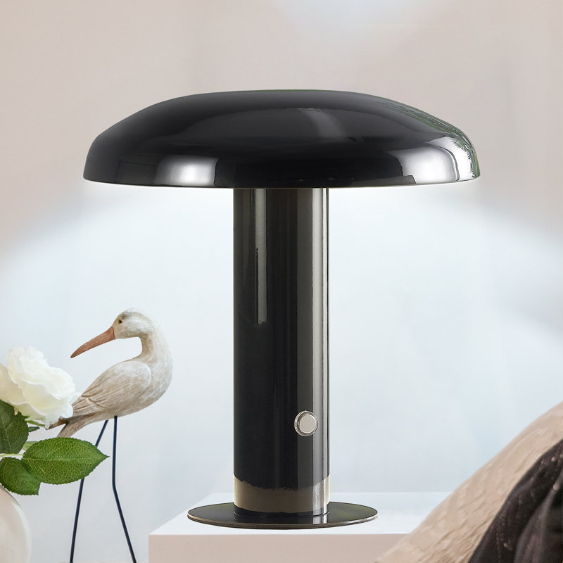 Writzer 11" Contemporary Bohemian Rechargeable/Cordless Dimmable Integrated LED Mushroom Table Lamp, Black