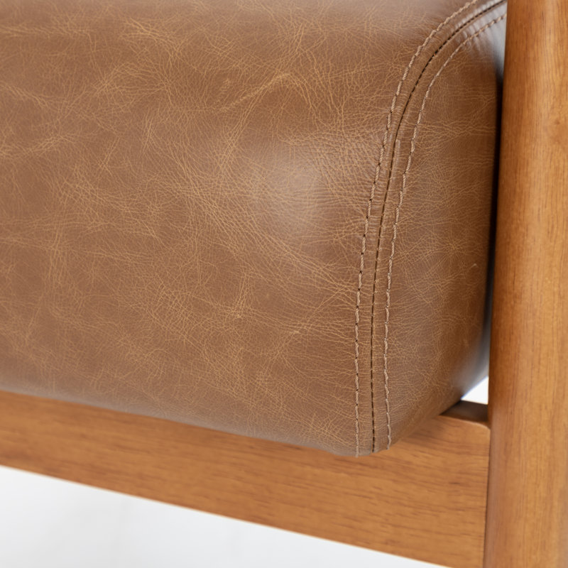 Fauteuils rembourrés en cuir véritable de style Mid-Century, Brown