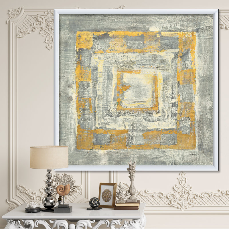 «Gold Glam on Grey Tapisserie I», reproduction sur toile encadrée, Cadre blanc, H 30 po x l 30 po x P 1 po