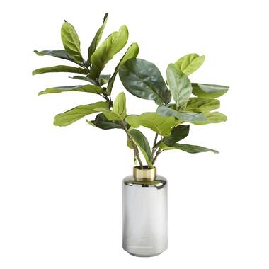 Elements Fiddle Leaf Fig in Ivory Ceramic Pot Farmhouse Faux Greenery  Tabletop Centerpiece Mantel, 20 inch