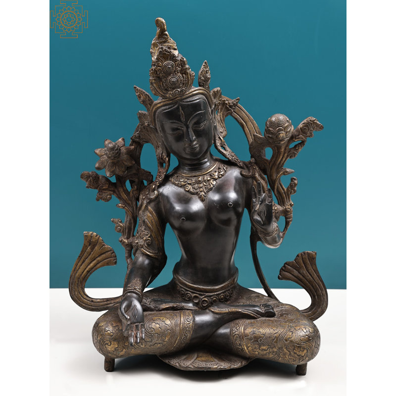 17" White Tara Tibetan Buddhist Brass Statue – Handcrafted Spiritual Deity Sculpture for Meditation Room or Altar