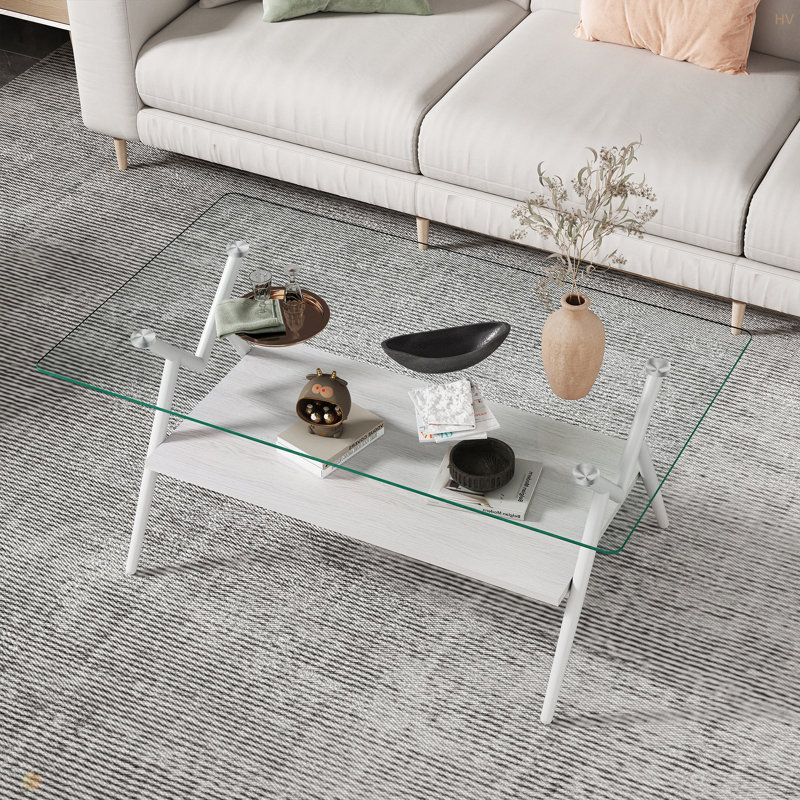 Coffee Table And End Tables Set Of 3, Tempered Glass Table With MDF Layer, Modern Tables For Living Room, Transparent/White