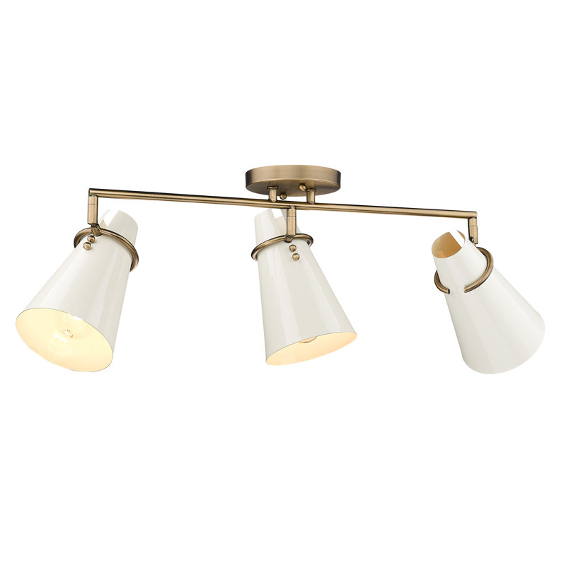 Golden Lighting Reeva 3-light Semi-Flush Mount in Modern Brass and Glossy Ecru shade, Glossy Ecru