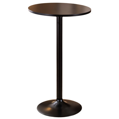 Sleek Black Metal Bar Table For Home Furnishing, 24" Round Top, Adjustable Legs, 40 Modern Table, Top With Interior Detail,