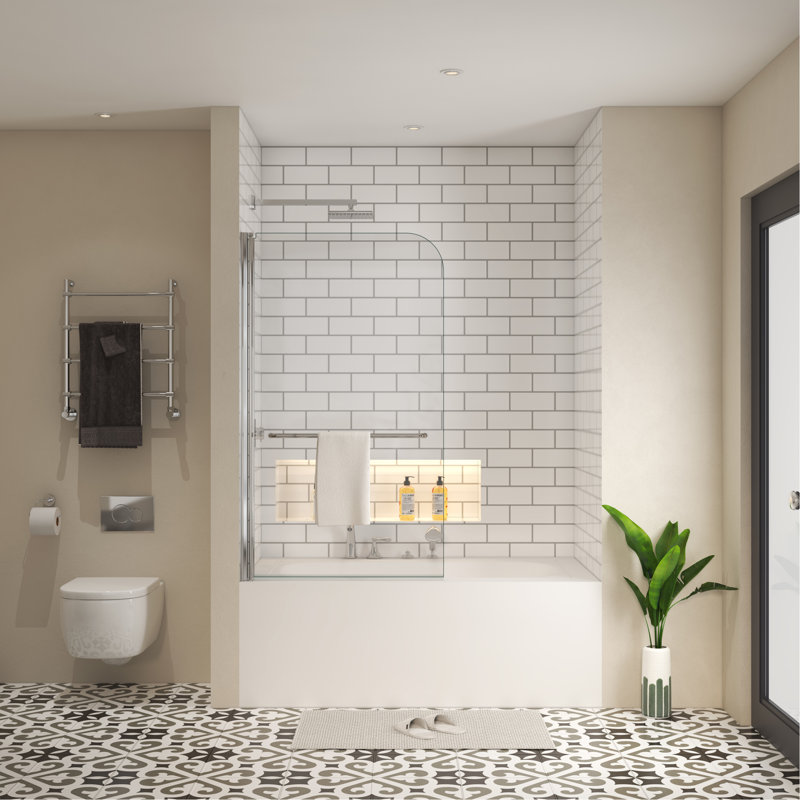 Pare-baignoire pivotant avec verre trempé de 1/4 po et barre à serviettes