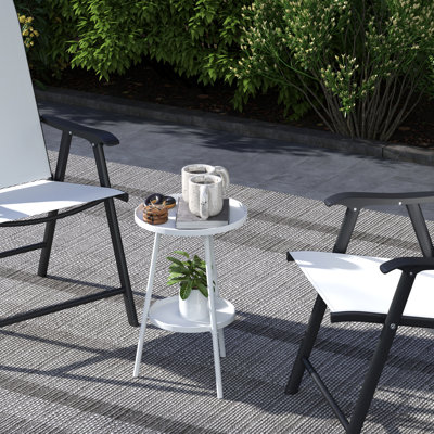 Outsunny Round Garden Coffee Table 2-Tier Small Side Table Metal