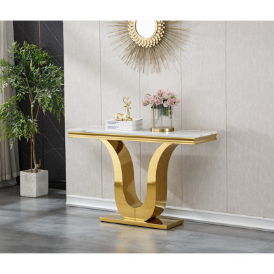 46.85" Marble Coffee Table for Living Room Modern White Faux Marble Center Table with Stainless Steel Frame,Elegant Rectangular Accent Cocktail Sofa Table for Home Office