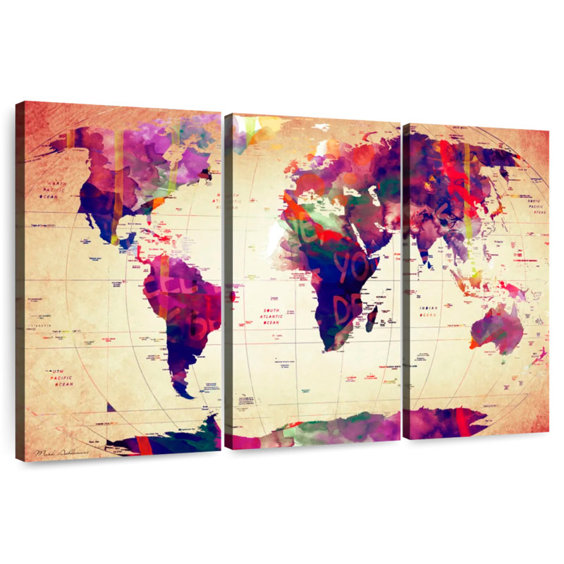 Aliaz Map Of The World V, 48" H x 74" W