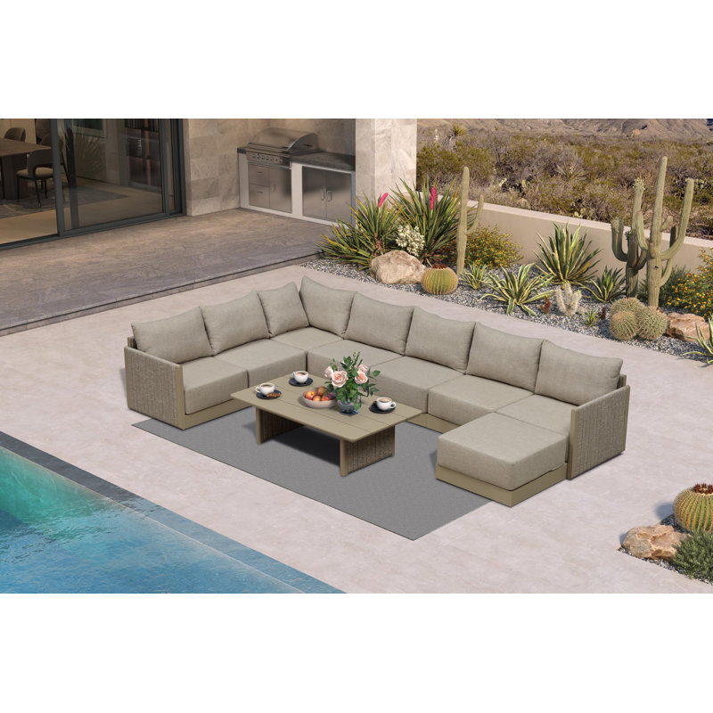 9 Pieces Patio Conversation Sets with Ottoman, All Weather L-shaped Outdoor Couch Sectional Set with Cushion ,Small Conversation Set for Garden Poolside Backyard Beige