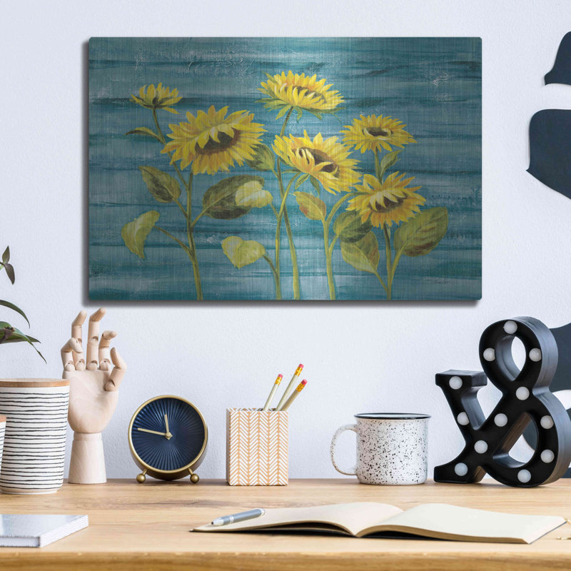 «Cottage Sunflowers Teal» par Silvia Vassileva, H 12 po x l 16 po