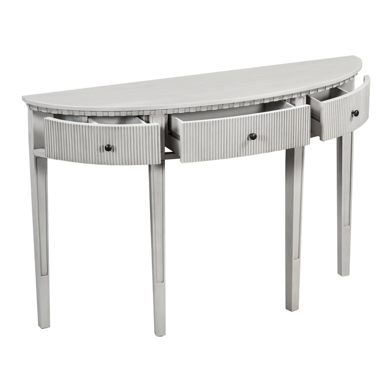 Antique White Console Table With Spacious Interior & Drawers Minimalist Table, Vertical Stripe Design, Ample Storage Space