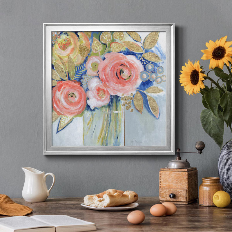 " Peach Metallic Bling " Painting Print, Silver, 32" H x 32" W x 1" D