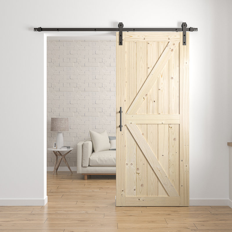 Porte de grange en bois de pin massif 84 po avec quincaillerie coulissante H 84 po, 32 po x 84 po