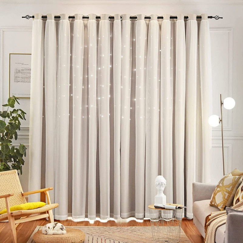 Eurielle Room Darkening Curtain Pair, Beige/White