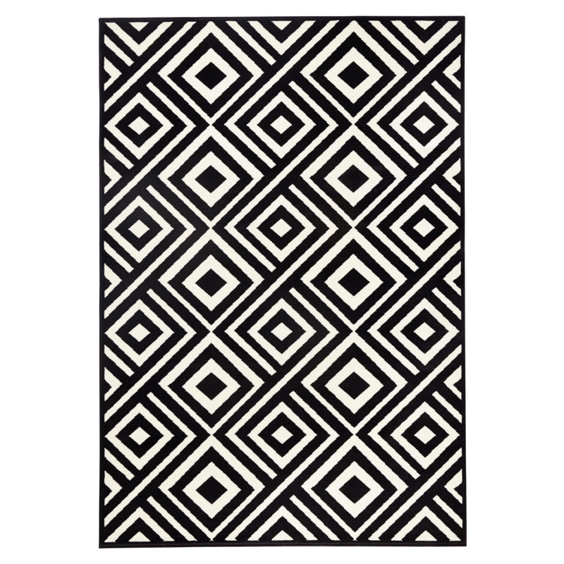 Velours Machine Woven Black/White Indoor Rug, Rechteckig 70 x 140 cm