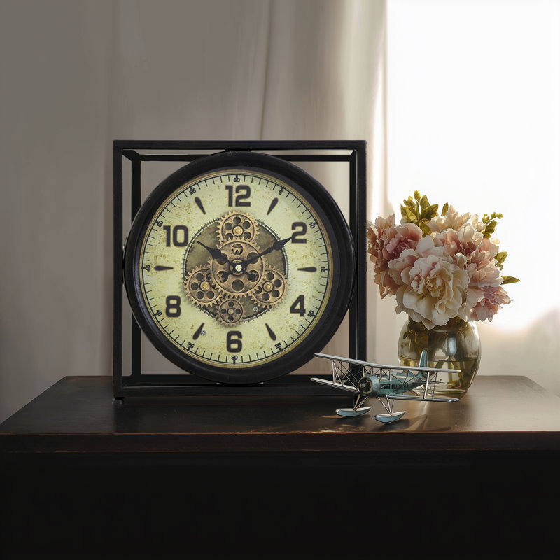Horloge de table carrée 10 "industrielle avec engrenages mobiles ouverts