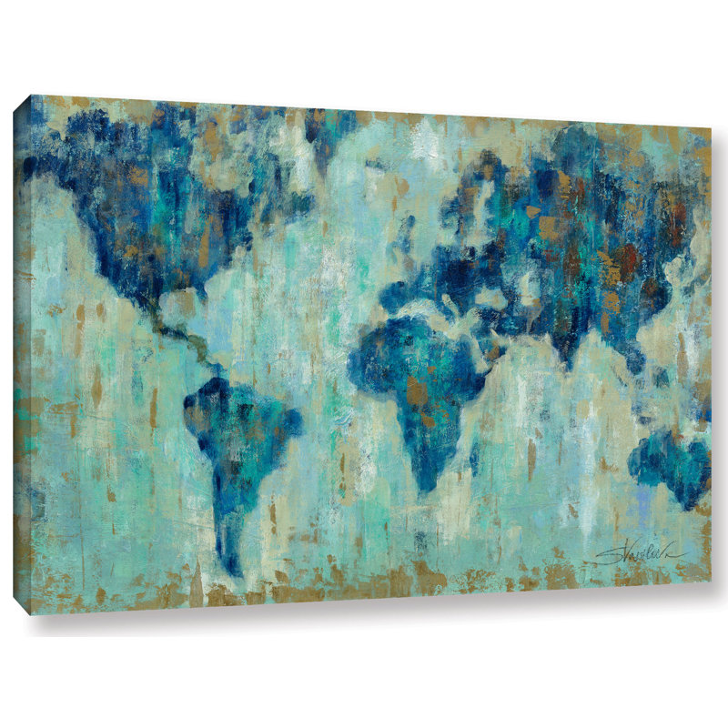 Carte du monde - reproduction sur toile, H 8 po x l 12 po x P 2 po, Toile tendue