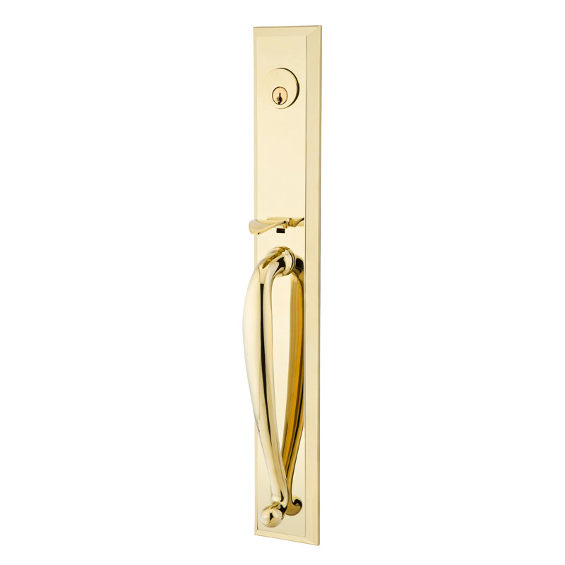 Emtek Jefferson Full Length Single Cylinder Tubular Entryset, Polished Brass, Stuttgart Lever, Left Handed