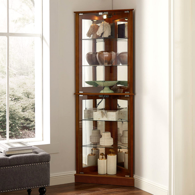 Corner Curio Dispaly Cabinet with Lights, Walnut
