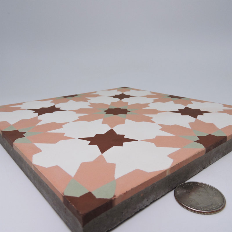 Ahfir 8" x 8" Cement Singular Wall & Floor Tile, Pink/Brown/Green
