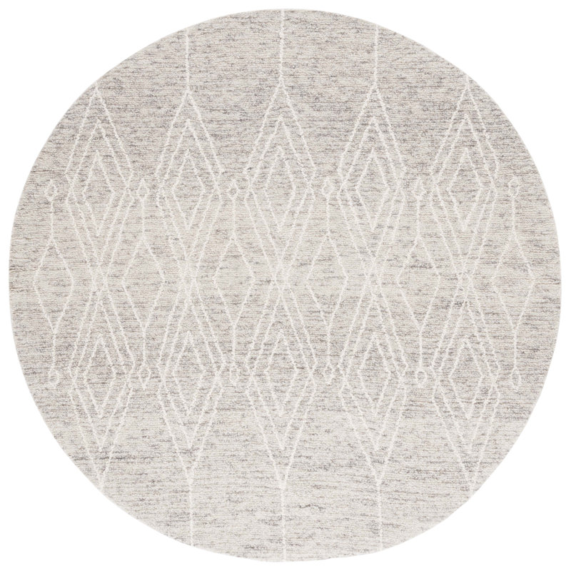 Kiian Hand Tufted Wool Cotton Geometric Rug in Gray/Ivory, Round 6'