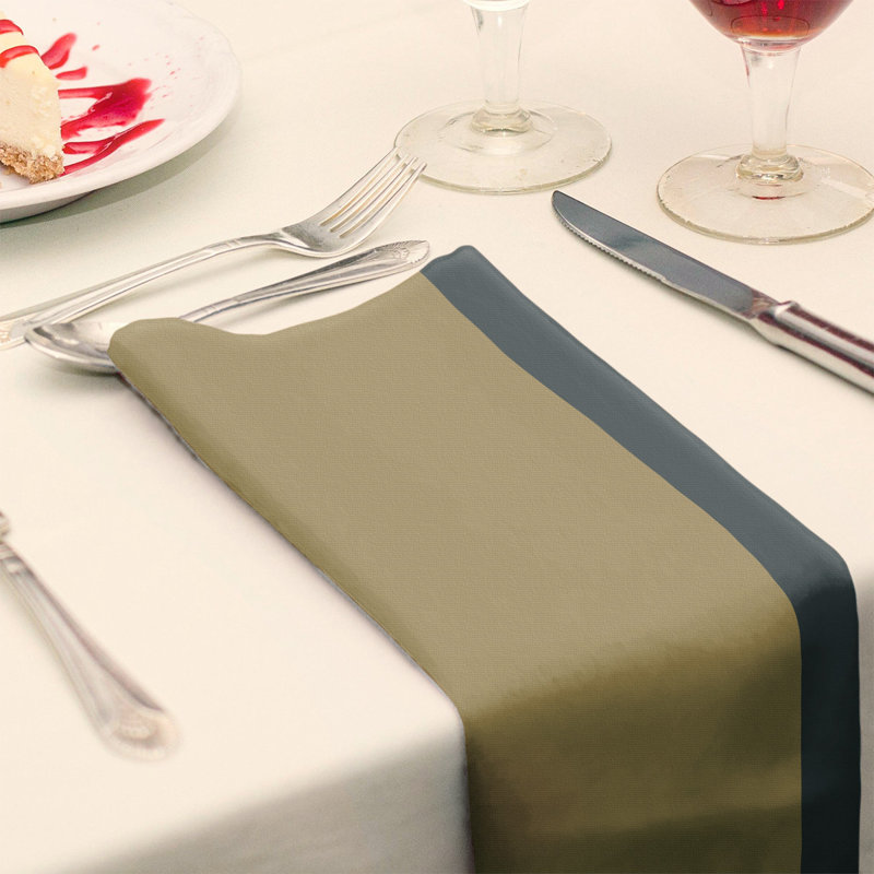 Striped Square Napkin, Gold/Steel Gray/Gold, 10" x 10", Polyester