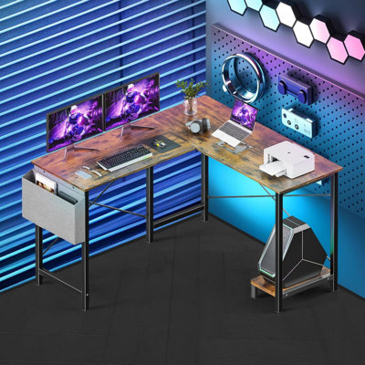 L Shaped Desk Gaming Computer 50 Inch Reversible Corner Table PC for Writing Study Student with Wood Tabletop Metal Frame CPU Stand Side Bag for Home Office Small Place,