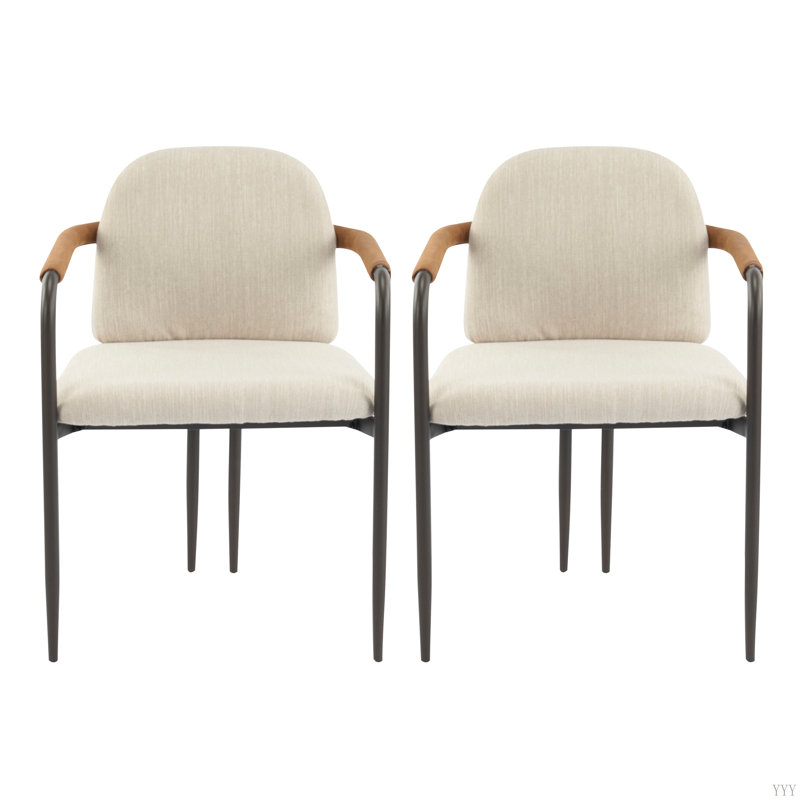 Dinning Chair With Iron Frame-Set Of 2, Beige, Brown