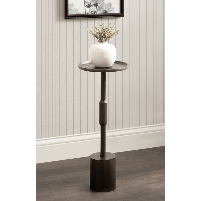 Truxton Modern Cast Aluminum Round Drink Table, Bronze Top/Brown Base