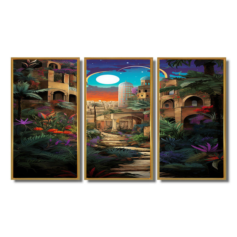 Ensemble d'art mural Richins - City Buildings, Cadre flottant doré, H 28 po x l 36 po x P 1 po