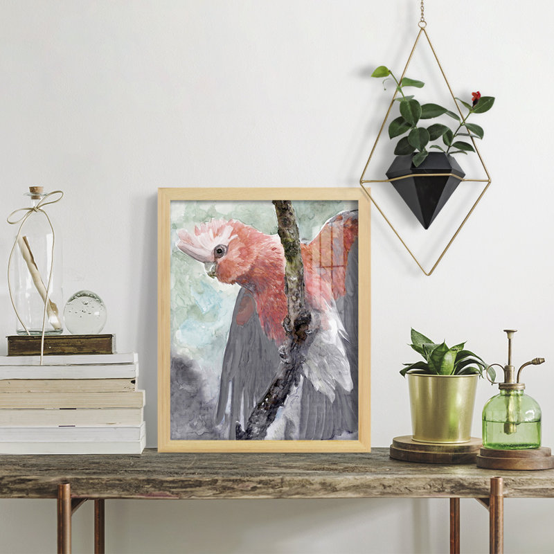 Tropic Parrot II encadré sur papier, H 15 po x l 12 po x P 1 po, Encadré naturel
