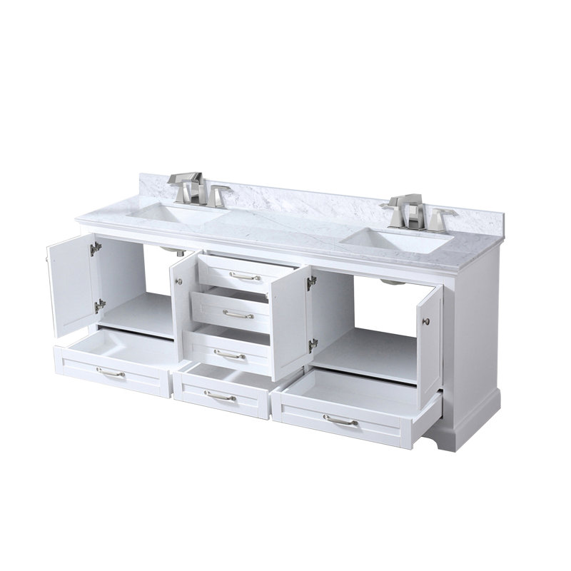 Ensemble de meuble-lavabo double, plateau en marbre de Carrare et robinet (sans évier)