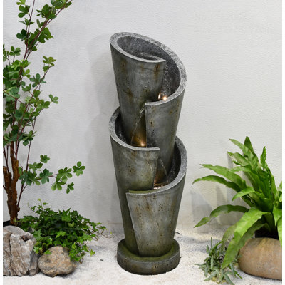 Handcrafted Outdoor Cascade Fountain with Lights