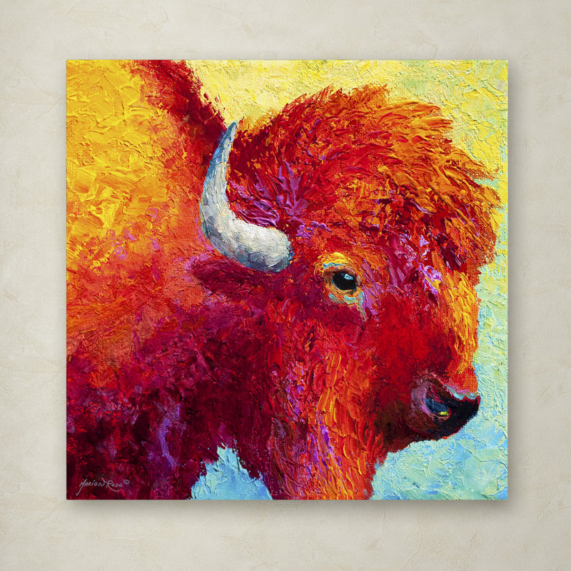 «Bison Head IV» par Marion Rose - impression sur toile tendue, H 14 po x l 14 po x P 2 po